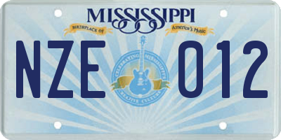 MS license plate NZE012