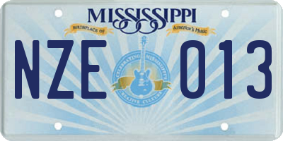 MS license plate NZE013