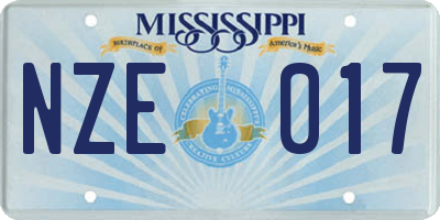 MS license plate NZE017