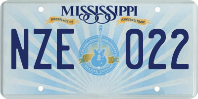 MS license plate NZE022