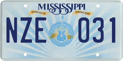 MS license plate NZE031