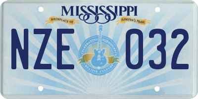 MS license plate NZE032