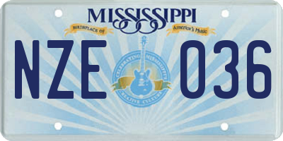 MS license plate NZE036