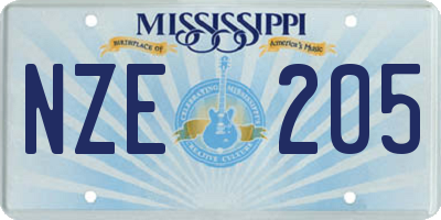 MS license plate NZE205