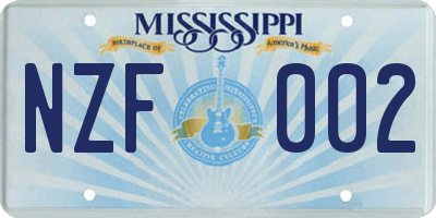 MS license plate NZF002