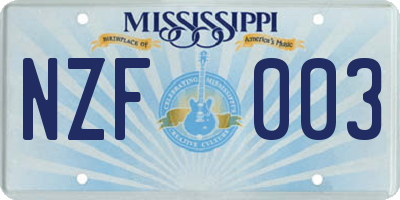 MS license plate NZF003