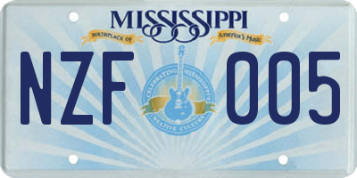 MS license plate NZF005