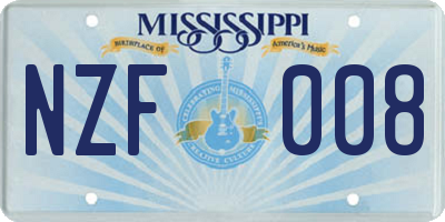 MS license plate NZF008