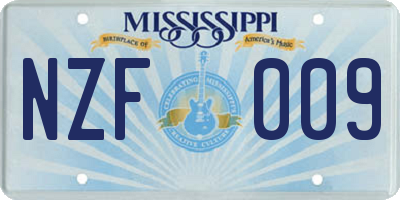 MS license plate NZF009