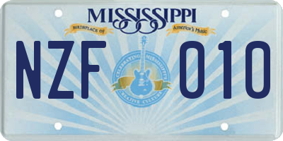 MS license plate NZF010