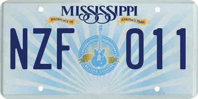 MS license plate NZF011