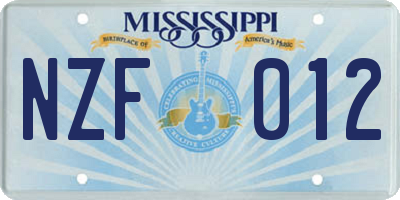 MS license plate NZF012