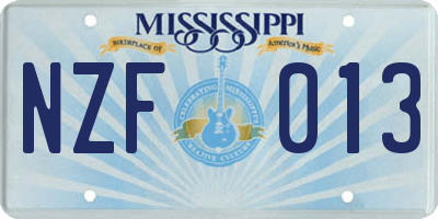 MS license plate NZF013