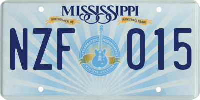 MS license plate NZF015