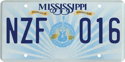 MS license plate NZF016