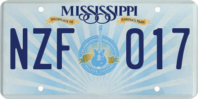 MS license plate NZF017