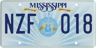 MS license plate NZF018