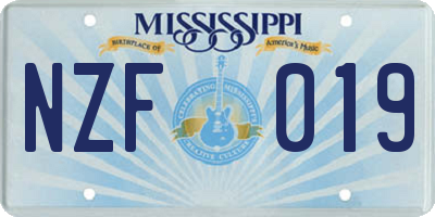MS license plate NZF019