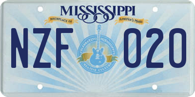 MS license plate NZF020