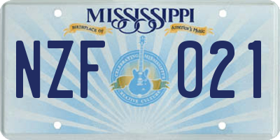 MS license plate NZF021