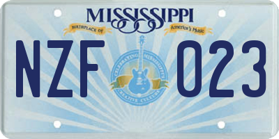 MS license plate NZF023