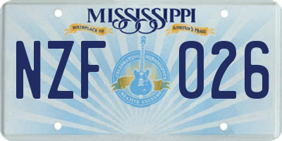 MS license plate NZF026