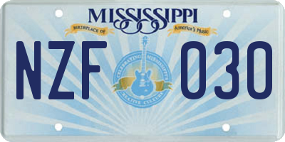 MS license plate NZF030