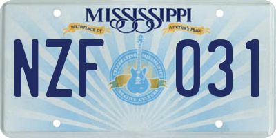 MS license plate NZF031