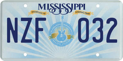 MS license plate NZF032