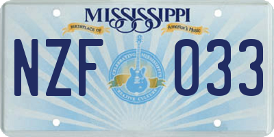 MS license plate NZF033