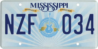 MS license plate NZF034