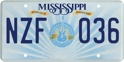 MS license plate NZF036
