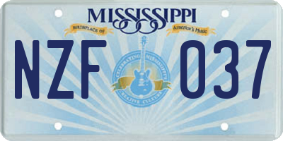 MS license plate NZF037