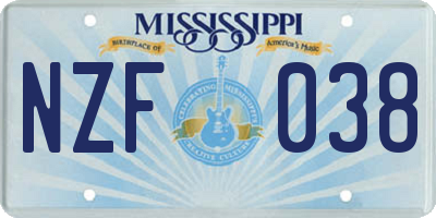 MS license plate NZF038