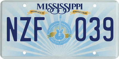 MS license plate NZF039