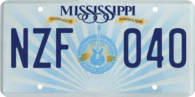 MS license plate NZF040