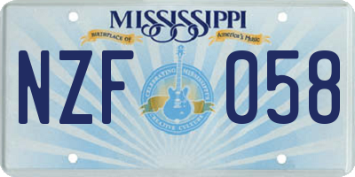 MS license plate NZF058