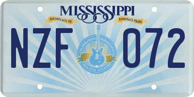 MS license plate NZF072
