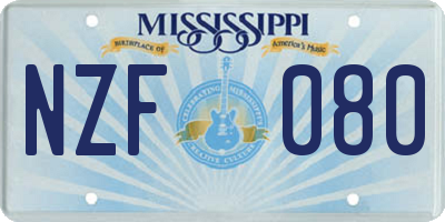 MS license plate NZF080