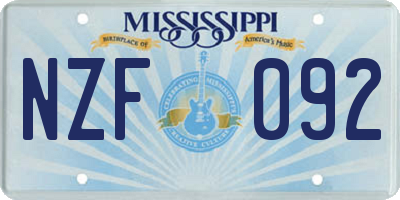 MS license plate NZF092