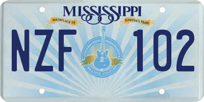 MS license plate NZF102