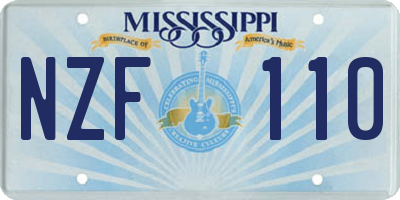 MS license plate NZF110