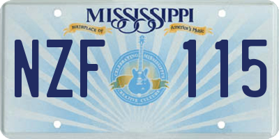 MS license plate NZF115