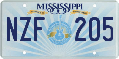 MS license plate NZF205