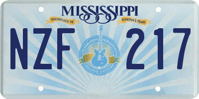 MS license plate NZF217