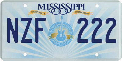 MS license plate NZF222