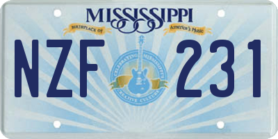 MS license plate NZF231