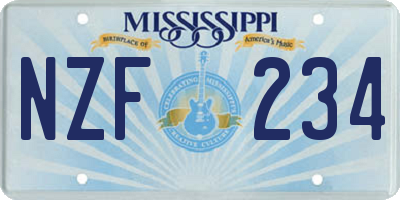 MS license plate NZF234