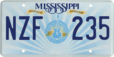 MS license plate NZF235
