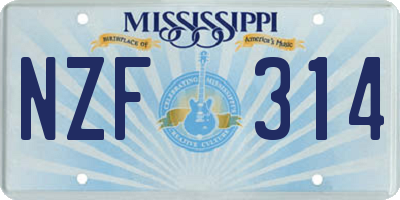 MS license plate NZF314